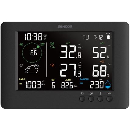 Sencor - Estación meteorológica profesional con pantalla LCD a color y alarma 5V/1xCR2032 + 3xAA Wi-Fi