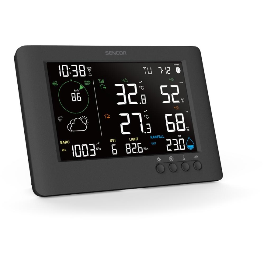 Sencor - Estación meteorológica profesional con pantalla LCD a color y alarma 5V/1xCR2032 + 3xAA Wi-Fi