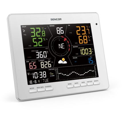 Sencor - Estación meteorológica profesional con pantalla LCD a color 5V 1xCR2032 + 3xAA + 2xAA Wi-Fi Tuya