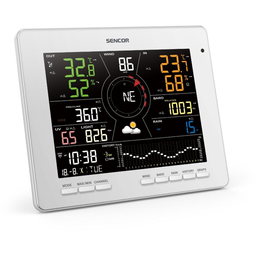 Sencor - Estación meteorológica profesional con pantalla LCD a color 5V 1xCR2032 + 3xAA + 2xAA Wi-Fi Tuya
