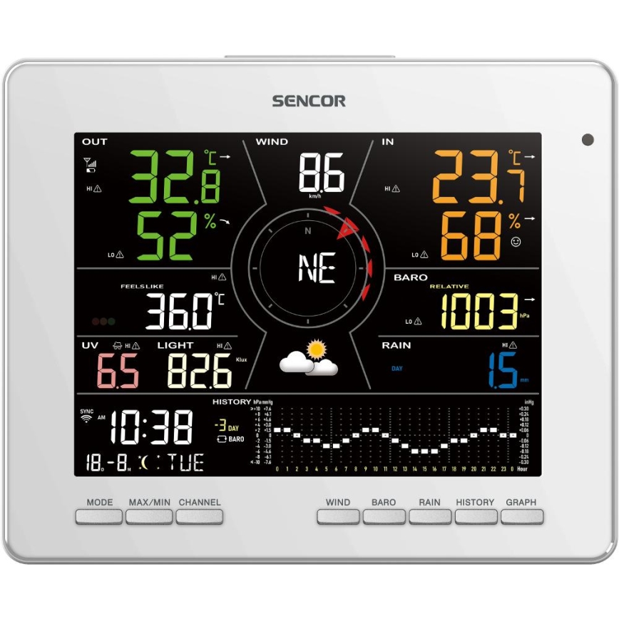 Sencor - Estación meteorológica profesional con pantalla LCD a color 5V 1xCR2032 + 3xAA + 2xAA Wi-Fi Tuya