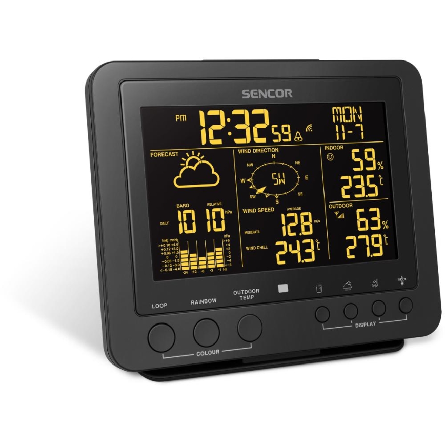 Sencor - Estación meteorológica profesional con pantalla LCD a color 5V/1xCR2032 + 3xAA
