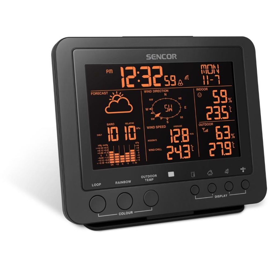 Sencor - Estación meteorológica profesional con pantalla LCD a color 5V/1xCR2032 + 3xAA