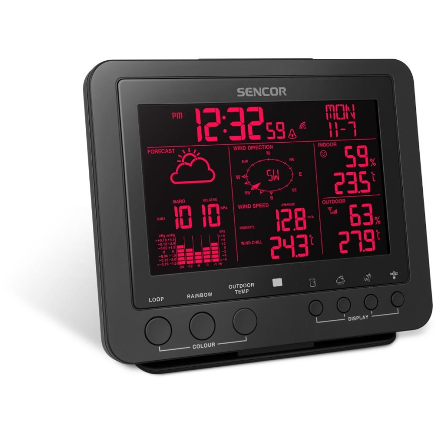Sencor - Estación meteorológica profesional con pantalla LCD a color 5V/1xCR2032 + 3xAA