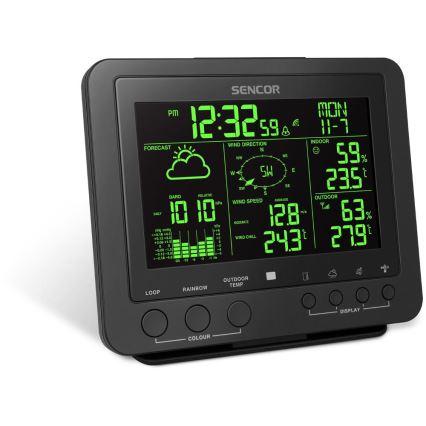 Sencor - Estación meteorológica profesional con pantalla LCD a color 5V/1xCR2032 + 3xAA