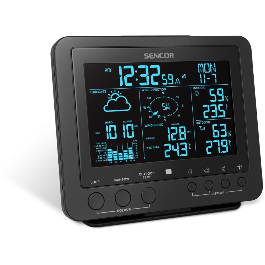Sencor - Estación meteorológica profesional con pantalla LCD a color 5V/1xCR2032 + 3xAA
