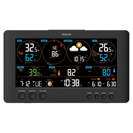 Sencor - Estación meteorológica profesional con pantalla LCD a color 5V/1xCR2032 + 3xAA Wi-Fi