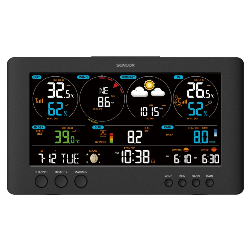 Sencor - Estación meteorológica profesional con pantalla LCD a color 5V/1xCR2032 + 3xAA Wi-Fi
