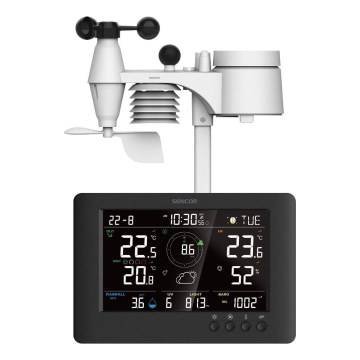 Sencor - Estación meteorológica profesional con pantalla LCD a color y despertador 5V/1xCR2032 + 3xAA