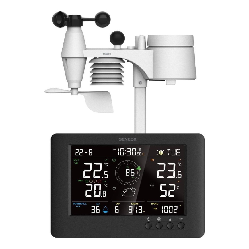 Sencor - Estación meteorológica profesional con pantalla LCD a color y despertador 5V/1xCR2032 + 3xAA