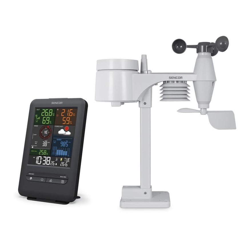 Sencor - Estación meteorológica profesional con pantalla LCD y despertador 1xCR2032 + 3xAA
