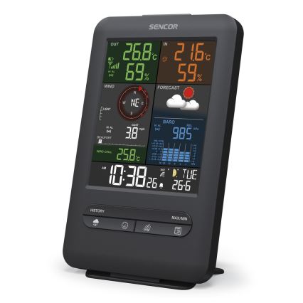 Sencor - Estación meteorológica profesional con pantalla LCD y despertador 1xCR2032 + 3xAA