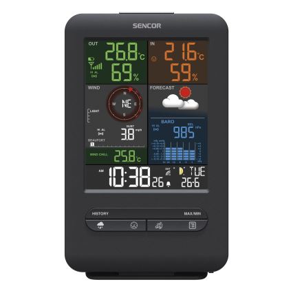 Sencor - Estación meteorológica profesional con pantalla LCD y despertador 1xCR2032 + 3xAA