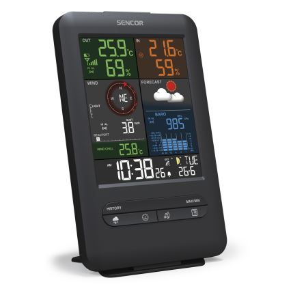Sencor - Estación meteorológica profesional con pantalla LCD y despertador 1xCR2032 + 3xAA