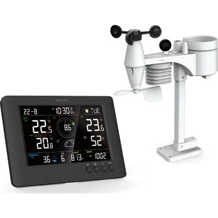 Sencor - Estación meteorológica profesional con pantalla LCD a color y despertador 5V/1xCR2032 + 3xAA