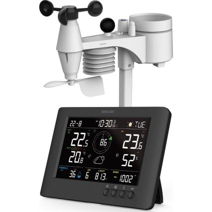 Sencor - Estación meteorológica profesional con pantalla LCD a color y despertador 5V/1xCR2032 + 3xAA