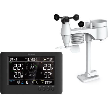 Sencor - Estación meteorológica profesional con pantalla LCD a color y despertador 5V/1xCR2032 + 3xAA