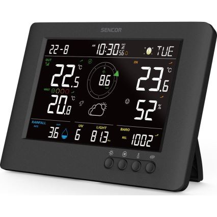 Sencor - Estación meteorológica profesional con pantalla LCD a color y despertador 5V/1xCR2032 + 3xAA