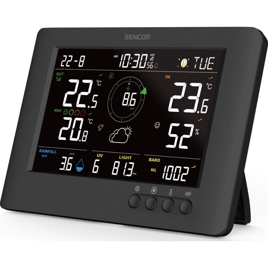 Sencor - Estación meteorológica profesional con pantalla LCD a color y despertador 5V/1xCR2032 + 3xAA