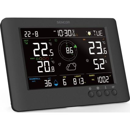 Sencor - Estación meteorológica profesional con pantalla LCD a color y despertador 5V/1xCR2032 + 3xAA