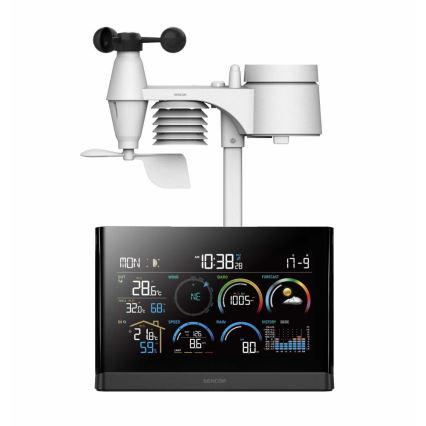 Sencor - Estación meteorológica profesional con pantalla LCD a color y despertador 5V/3xAAA + 3xAA