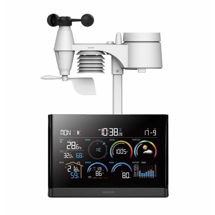 Sencor - Estación meteorológica profesional con pantalla LCD a color y despertador 5V/3xAAA + 3xAA