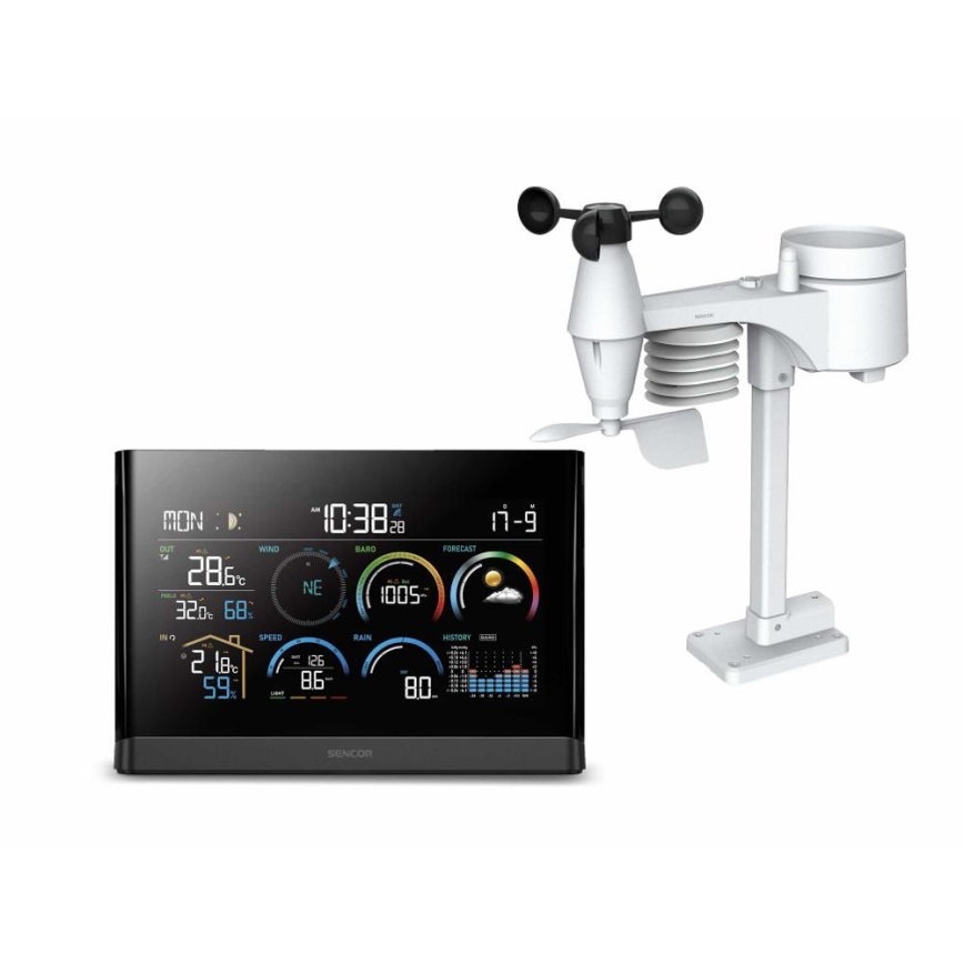 Sencor - Estación meteorológica profesional con pantalla LCD a color y despertador 5V/3xAAA + 3xAA