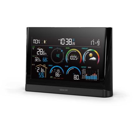 Sencor - Estación meteorológica profesional con pantalla LCD a color y despertador 5V/3xAAA + 3xAA
