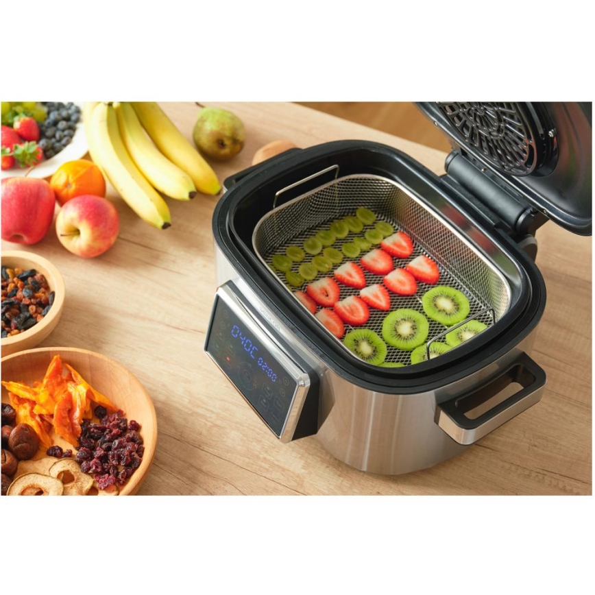 Sencor - Freidora de aire caliente y grill multifuncional 1660W/230V 6 l cromo mate/negro