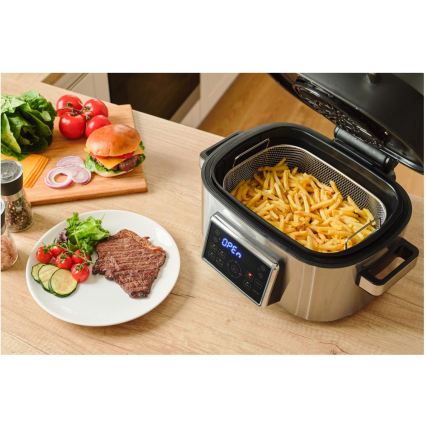 Sencor - Freidora de aire caliente y grill multifuncional 1660W/230V 6 l cromo mate/negro