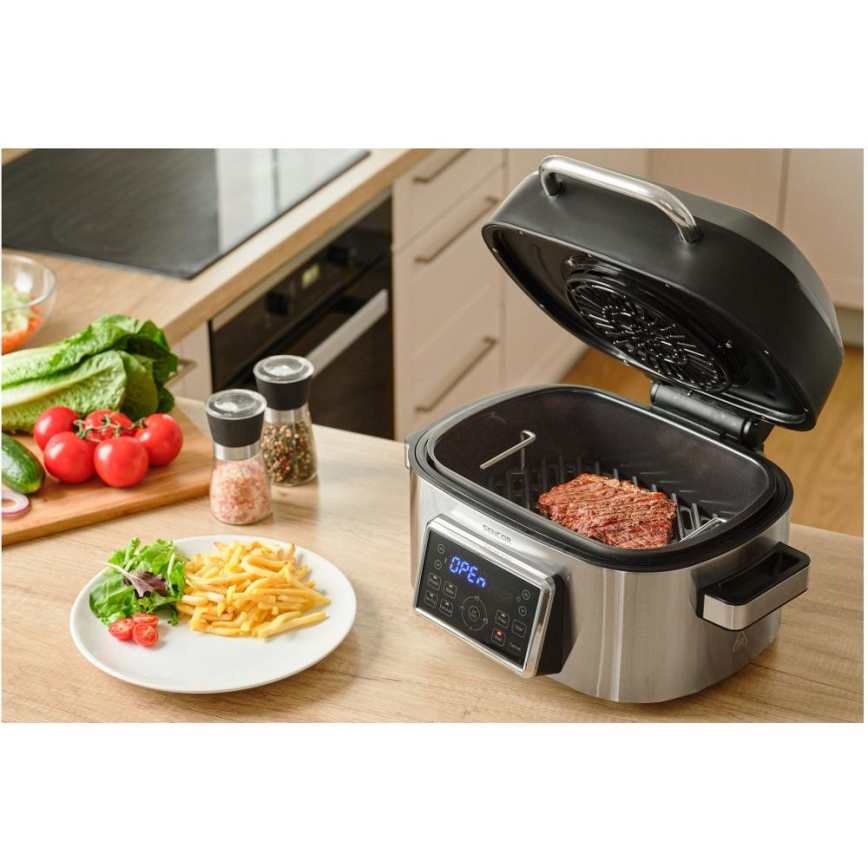 Sencor - Freidora de aire caliente y grill multifuncional 1660W/230V 6 l cromo mate/negro