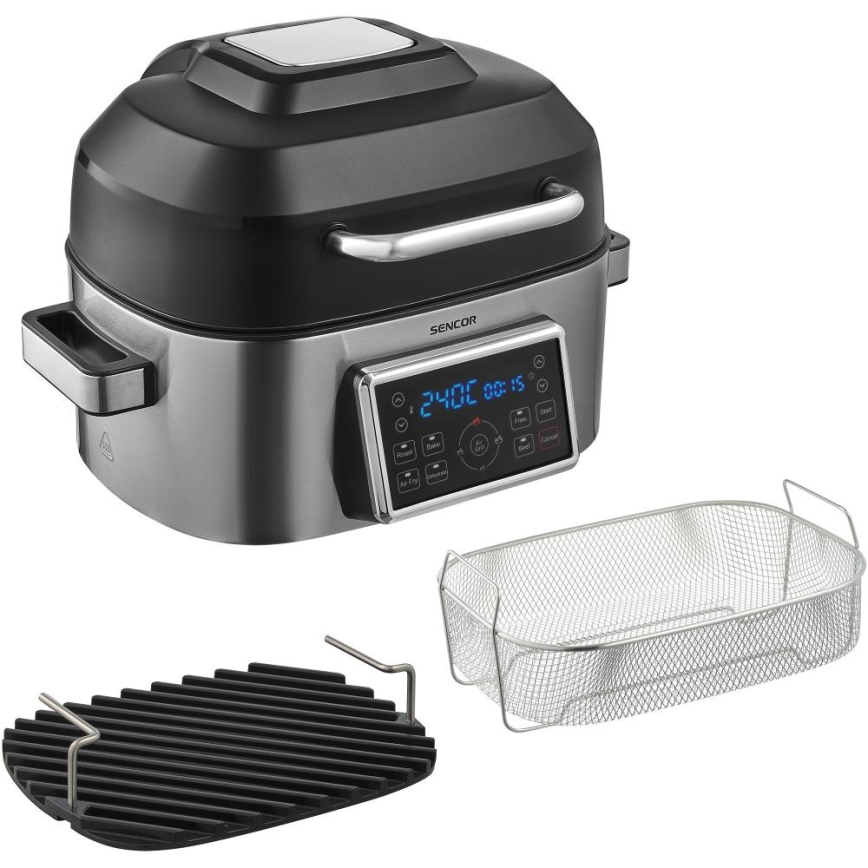Sencor - Freidora de aire caliente y grill multifuncional 1660W/230V 6 l cromo mate/negro