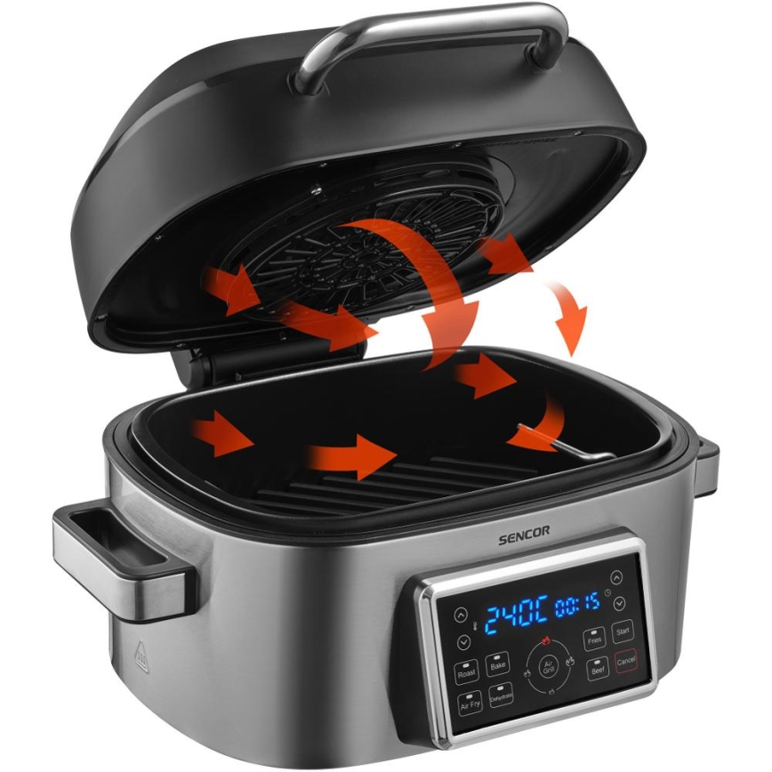 Sencor - Freidora de aire caliente y grill multifuncional 1660W/230V 6 l cromo mate/negro