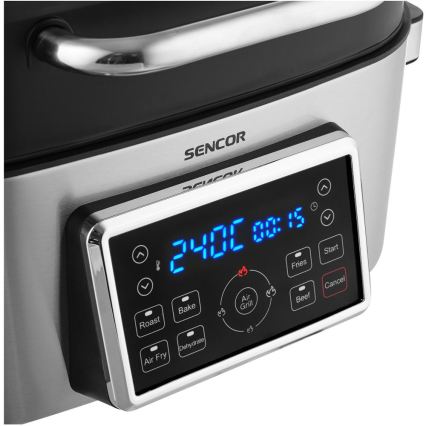 Sencor - Freidora de aire caliente y grill multifuncional 1660W/230V 6 l cromo mate/negro