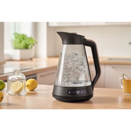 Sencor - Hervidor eléctrico con control de temperatura, 1,5 l, 2150 W/230 V, negro/oro rosa