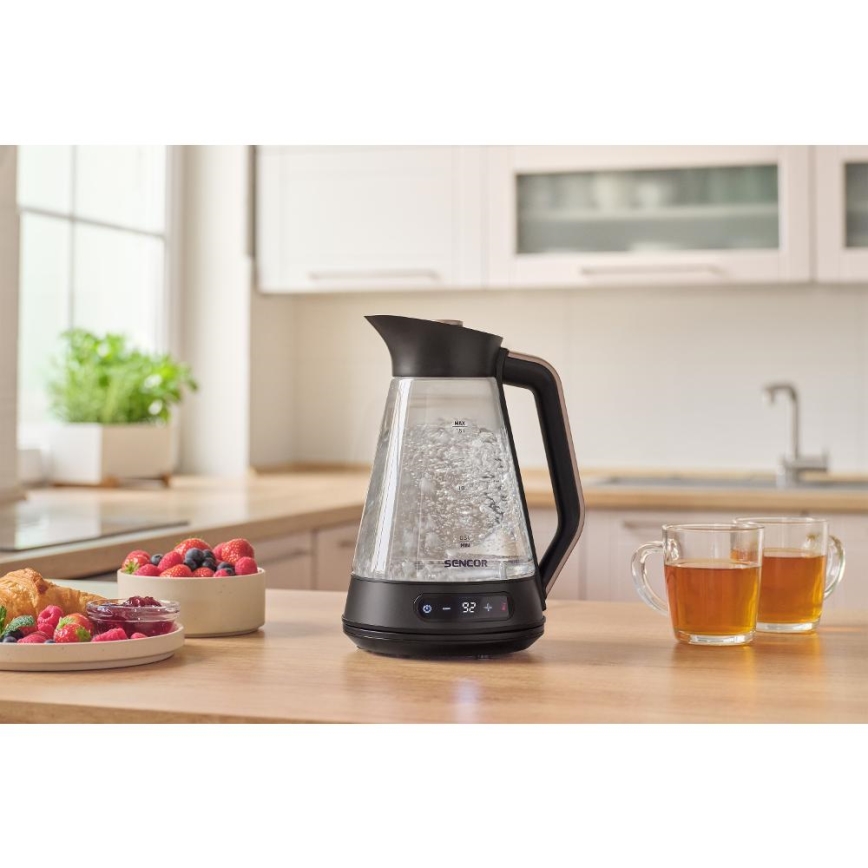 Sencor - Hervidor eléctrico con control de temperatura, 1,5 l, 2150 W/230 V, negro/oro rosa