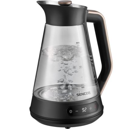 Sencor - Hervidor eléctrico con control de temperatura, 1,5 l, 2150 W/230 V, negro/oro rosa