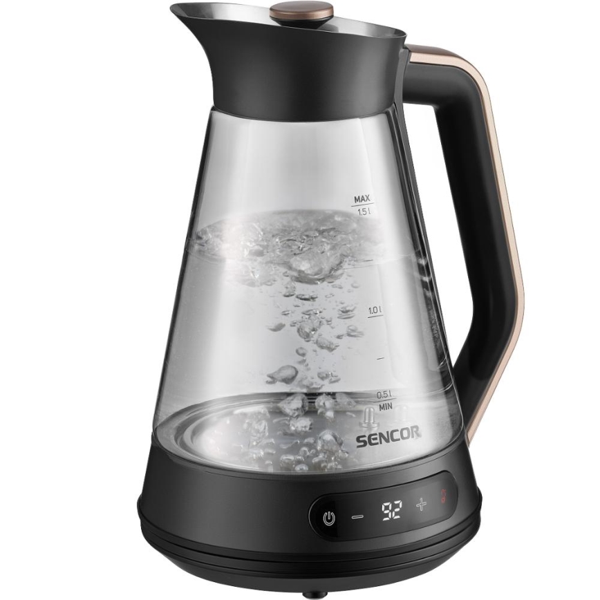 Sencor - Hervidor eléctrico con control de temperatura, 1,5 l, 2150 W/230 V, negro/oro rosa