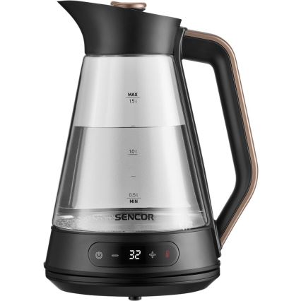 Sencor - Hervidor eléctrico con control de temperatura, 1,5 l, 2150 W/230 V, negro/oro rosa