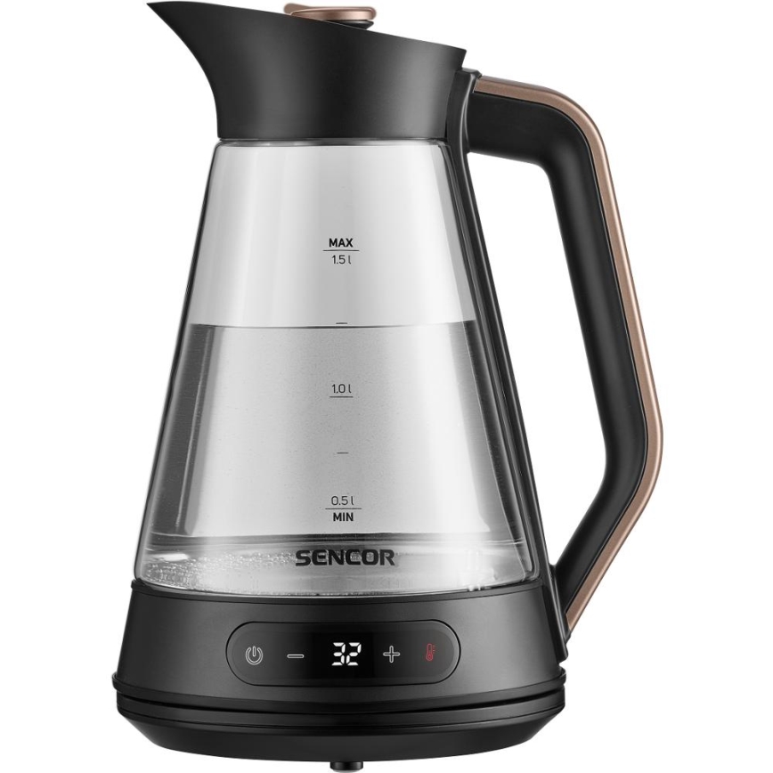 Sencor - Hervidor eléctrico con control de temperatura, 1,5 l, 2150 W/230 V, negro/oro rosa