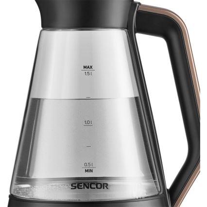 Sencor - Hervidor eléctrico con control de temperatura, 1,5 l, 2150 W/230 V, negro/oro rosa