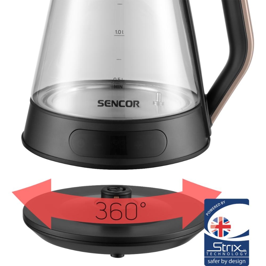 Sencor - Hervidor eléctrico con control de temperatura, 1,5 l, 2150 W/230 V, negro/oro rosa