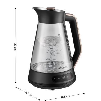 Sencor - Hervidor eléctrico con control de temperatura, 1,5 l, 2150 W/230 V, negro/oro rosa