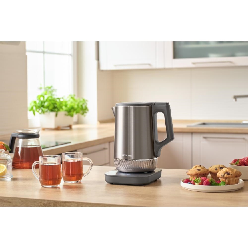 Sencor - Hervidor eléctrico con control de temperatura 1,7 l 1800W/230V acero inoxidable
