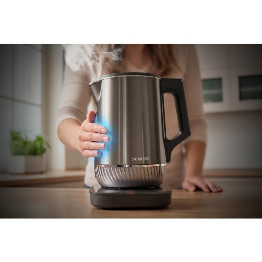 Sencor - Hervidor eléctrico con control de temperatura 1,7 l 1800W/230V acero inoxidable