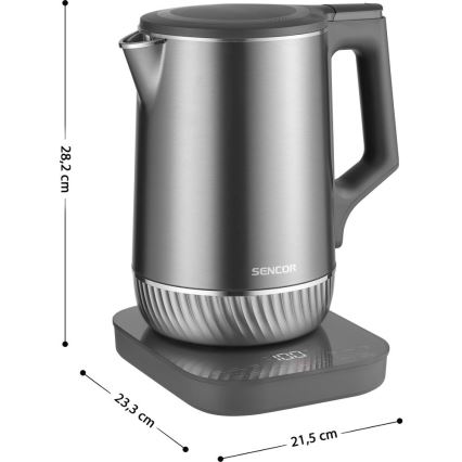 Sencor - Hervidor eléctrico con control de temperatura 1,7 l 1800W/230V acero inoxidable