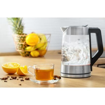 Sencor - Hervidor eléctrico con control de temperatura 1,7 l 2200 W/230 V cromo mate/negro