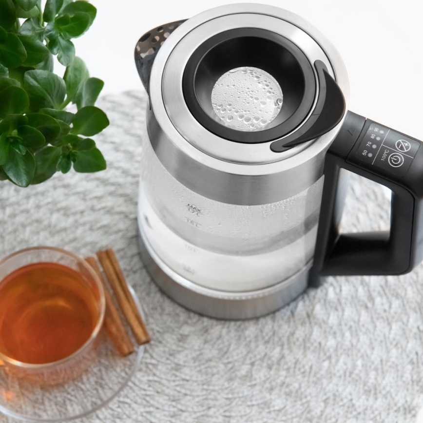 Sencor - Hervidor eléctrico con control de temperatura 1,7 l 2200 W/230 V cromo mate/negro