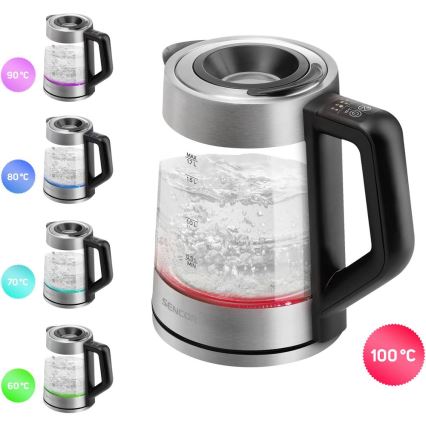 Sencor - Hervidor eléctrico con control de temperatura 1,7 l 2200 W/230 V cromo mate/negro