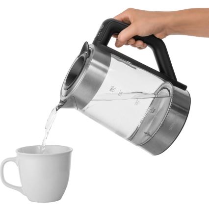 Sencor - Hervidor eléctrico con control de temperatura 1,7 l 2200 W/230 V cromo mate/negro